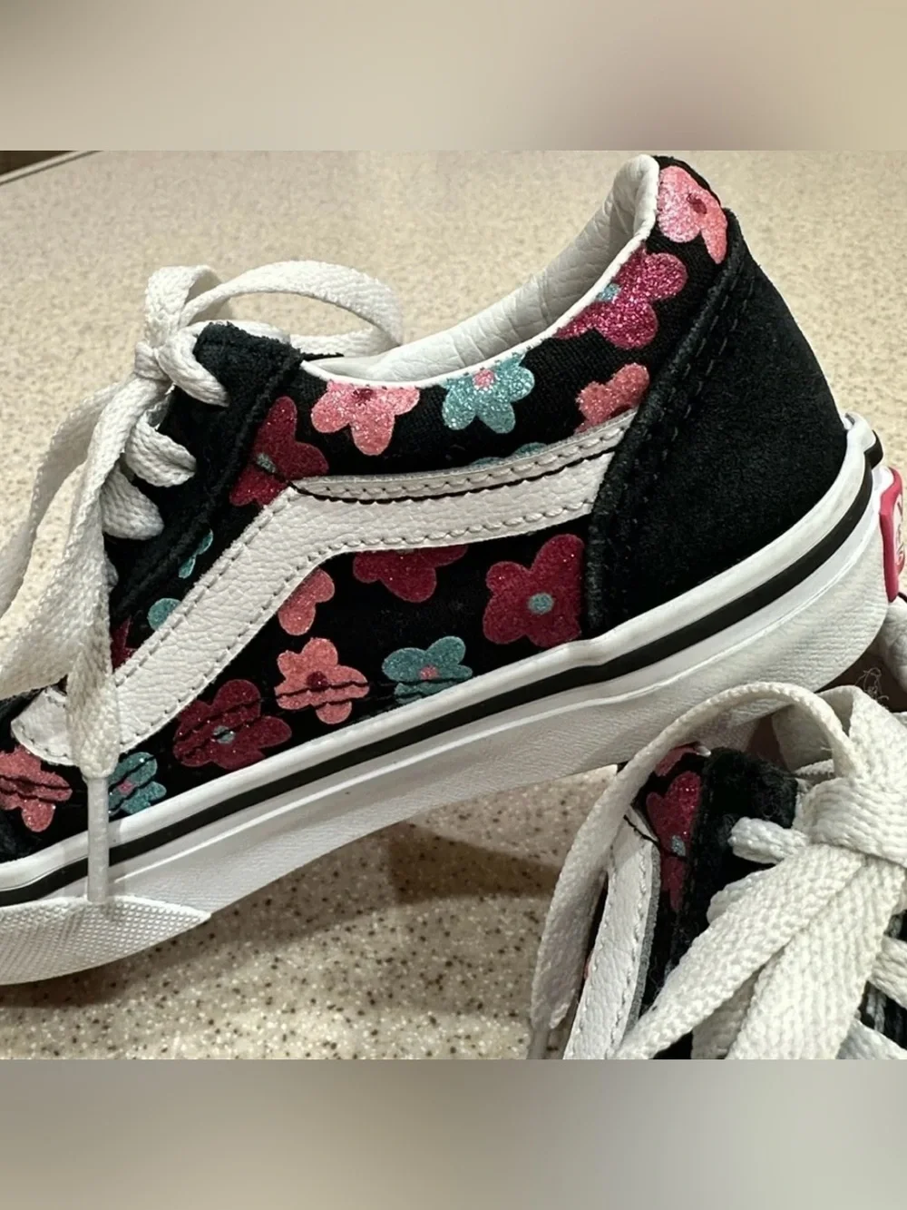 Vans with glittery pink and blue flower design size 12 toddler/kids - LIKE NEW